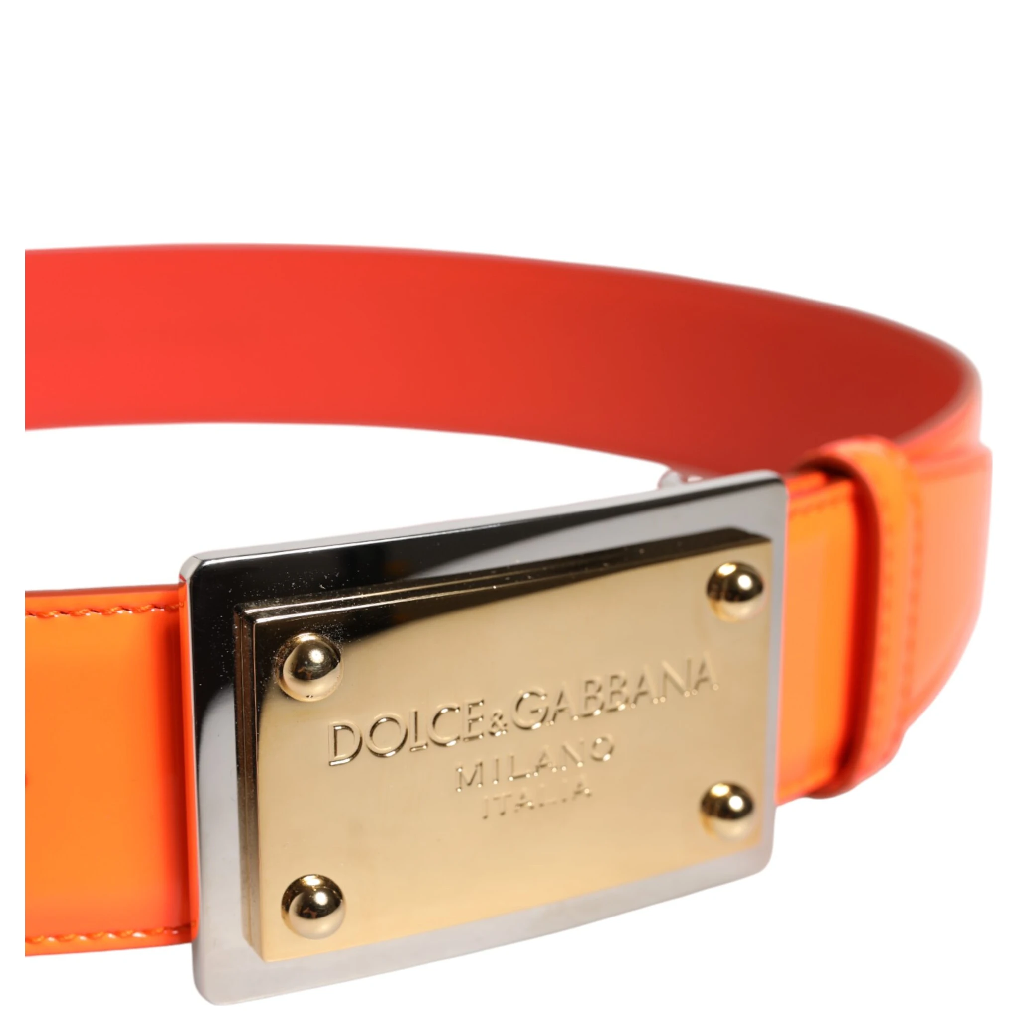 Orange Gold Tone Metal Logo Buckle Belt