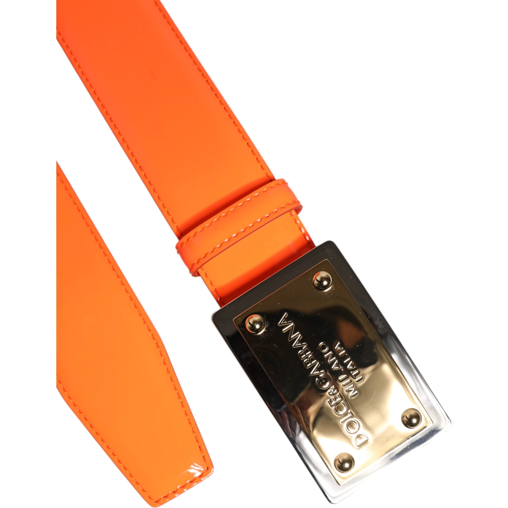 Orange Gold Tone Metal Logo Buckle Belt