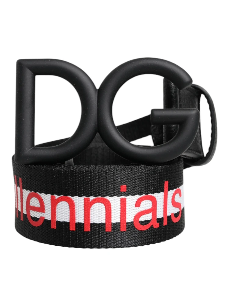 Black Polyester Logo Print DG Buckle Belt