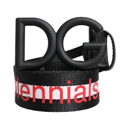 Black Polyester Logo Print DG Buckle Belt