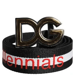 Black Cotton Logo Print DG Buckle Belt