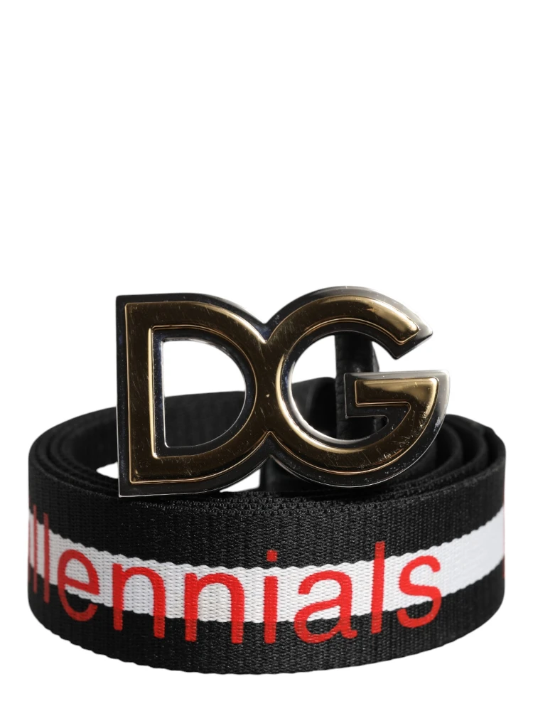 Black Cotton Logo Print DG Buckle Belt alternative