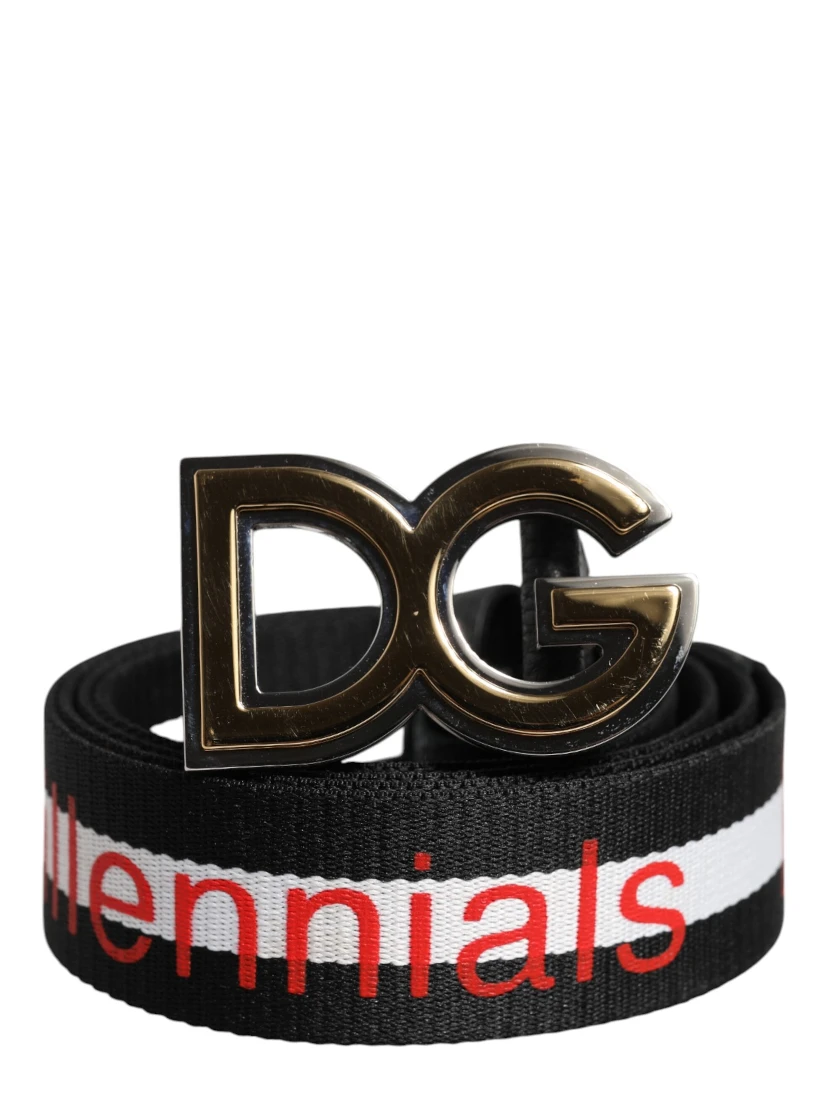 Black Cotton Logo Print DG Buckle Belt