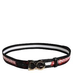 Black Cotton Logo Print DG Buckle Belt