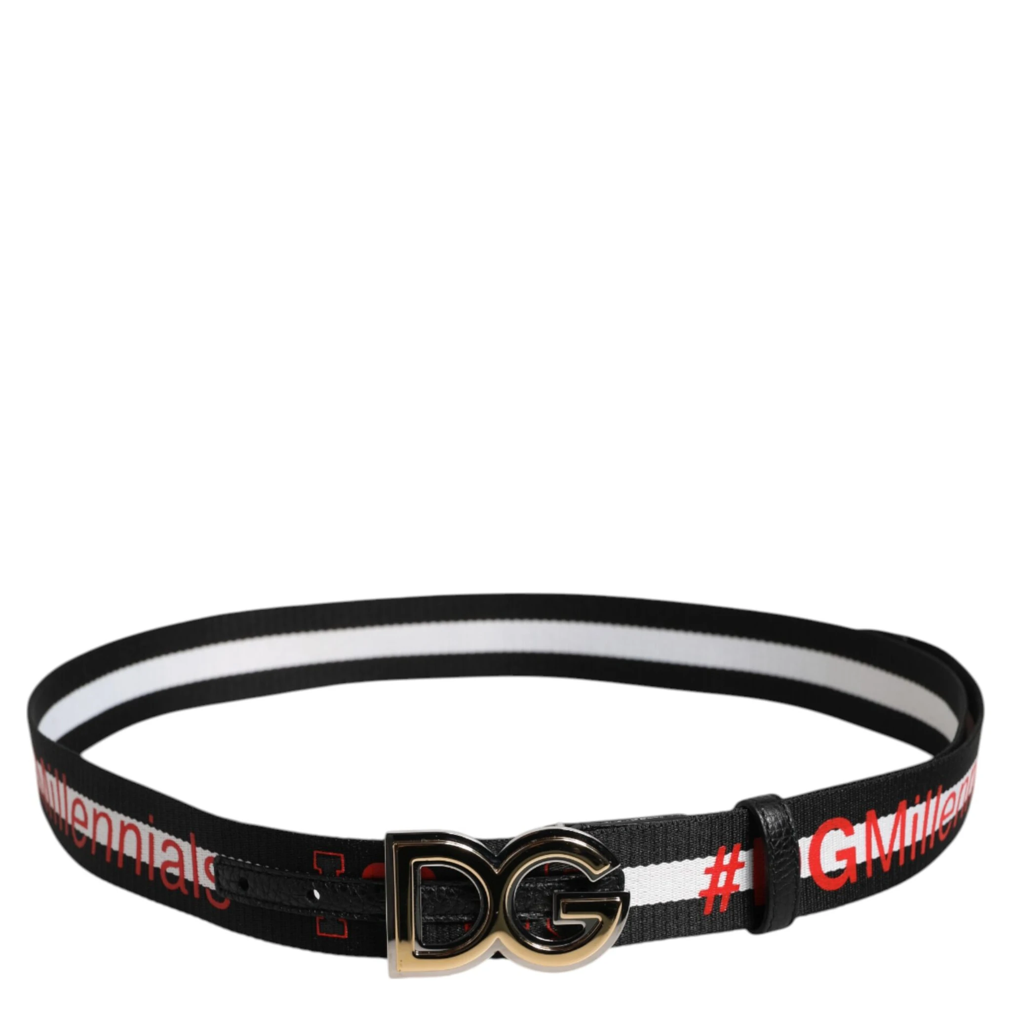 Black Cotton Logo Print DG Buckle Belt