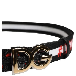 Black Cotton Logo Print DG Buckle Belt