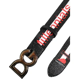 Black Cotton Logo Print DG Buckle Belt