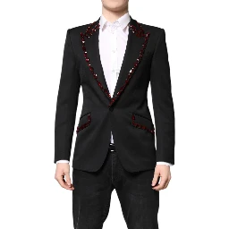 Black SICILIA CrystalEmbellished Coat Blazer