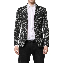 Black White Patterned Men Suit Coat Blazer