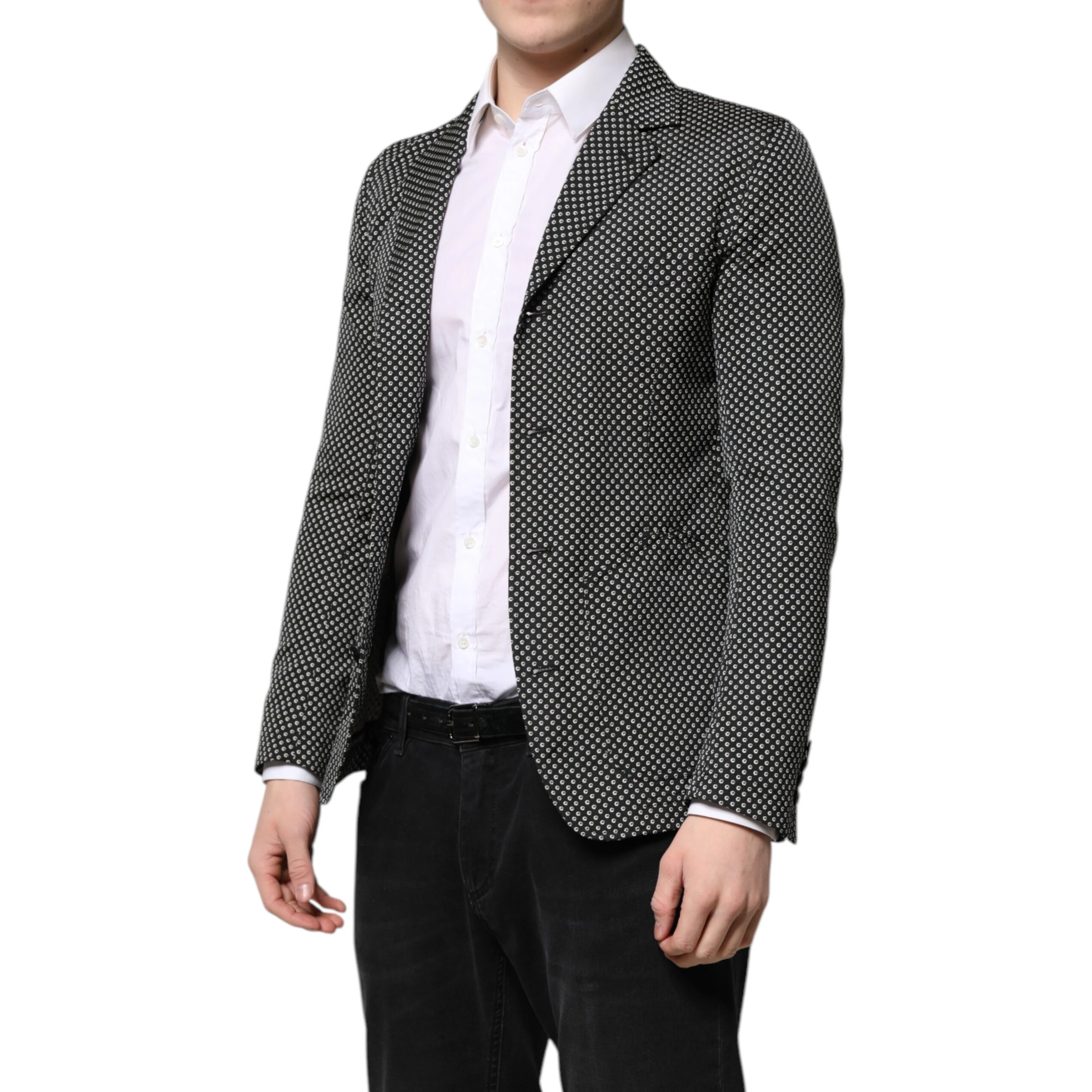Black White Patterned Men Suit Coat Blazer