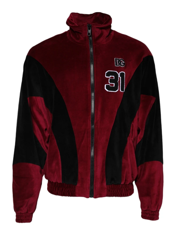 Red Black Cotton Logo FullZip Bomber Jacket