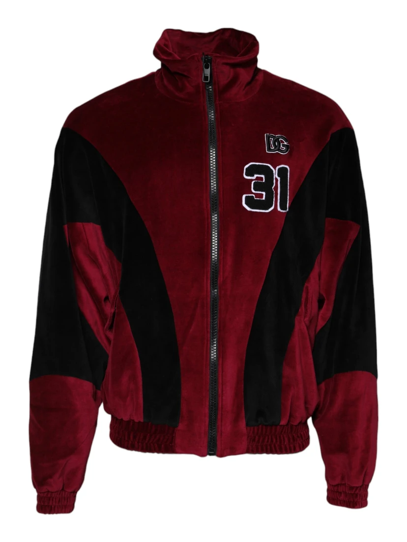 Red Black Cotton Logo FullZip Bomber Jacket