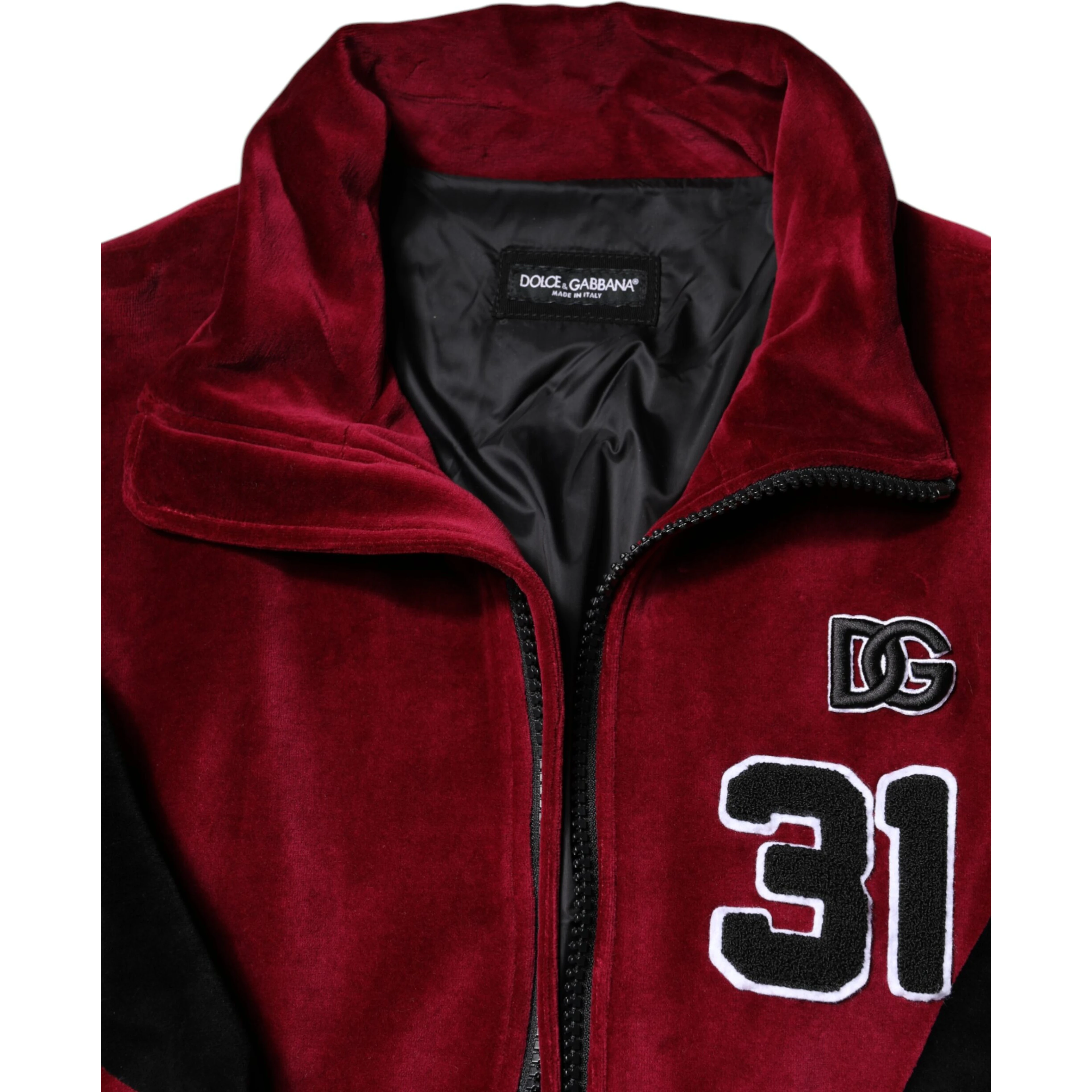 Red Black Cotton Logo FullZip Bomber Jacket