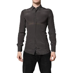 Dark Gray Silk GOLD Dress Formal Shirt