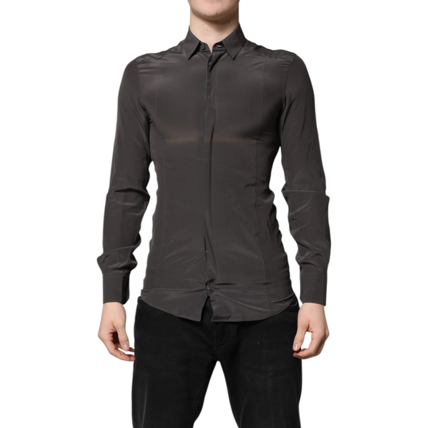 Dark Gray Silk GOLD Dress Formal Shirt