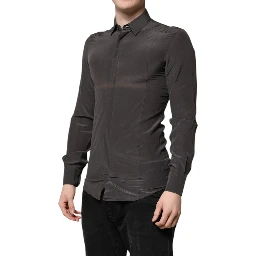 Dark Gray Silk GOLD Dress Formal Shirt