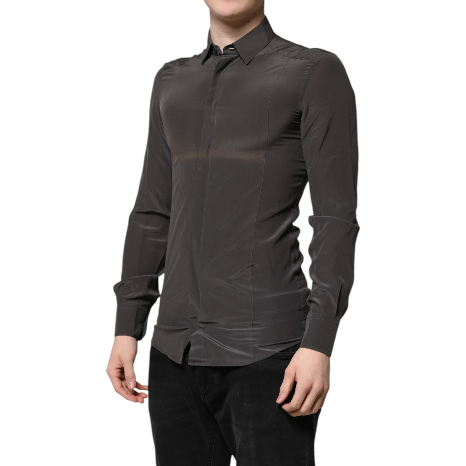 Dark Gray Silk GOLD Dress Formal Shirt
