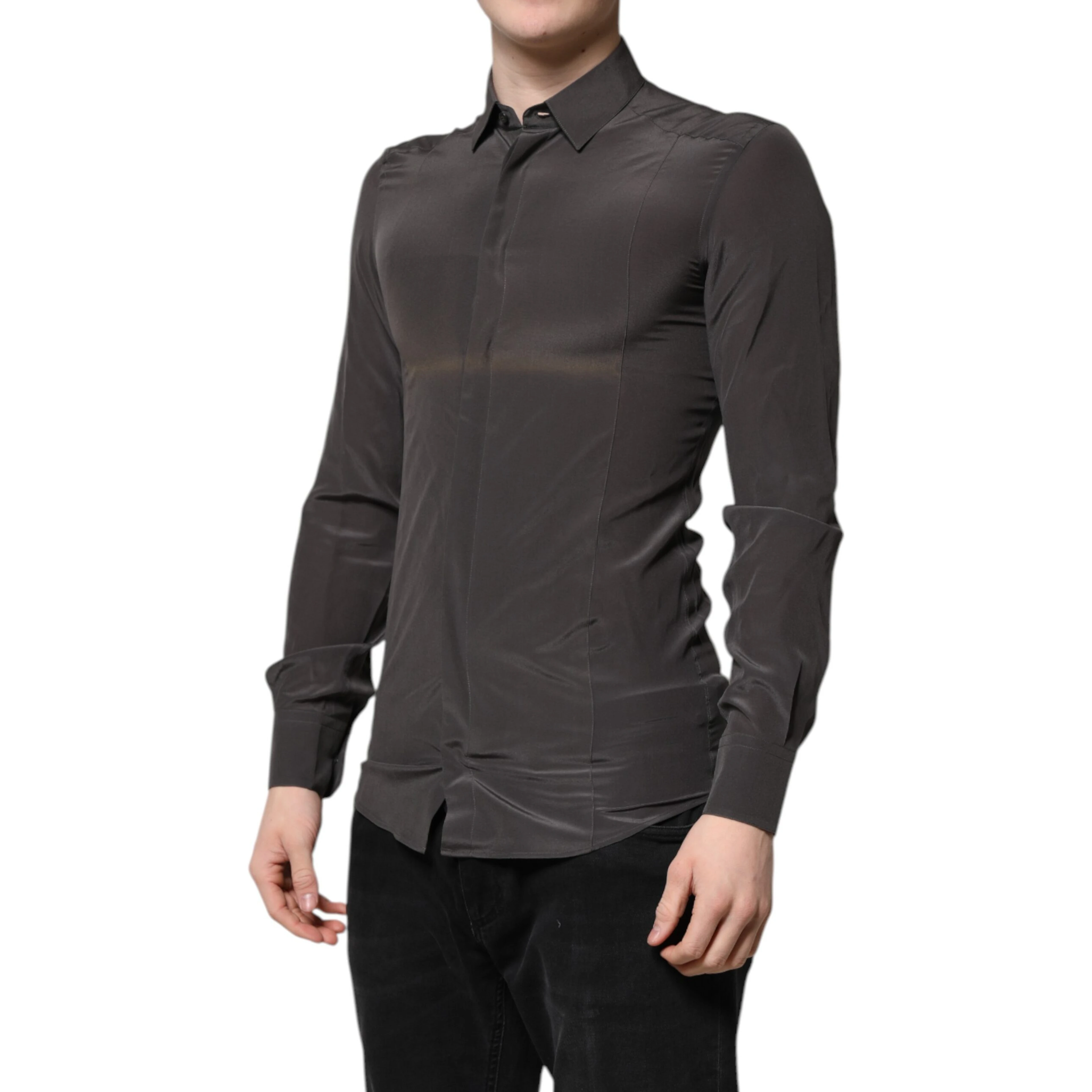 Dark Gray Silk GOLD Dress Formal Shirt