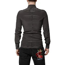 Dark Gray Silk GOLD Dress Formal Shirt