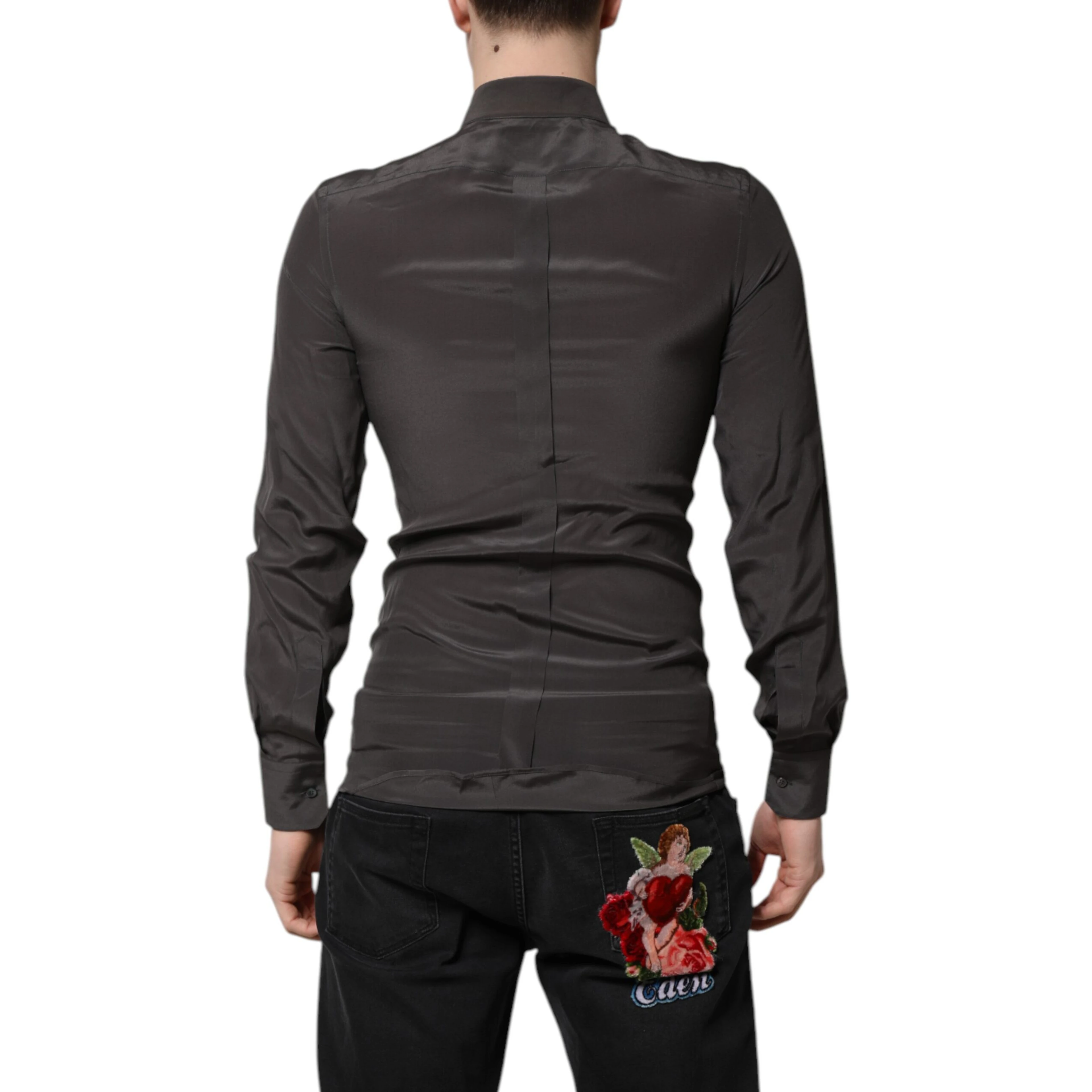 Dark Gray Silk GOLD Dress Formal Shirt