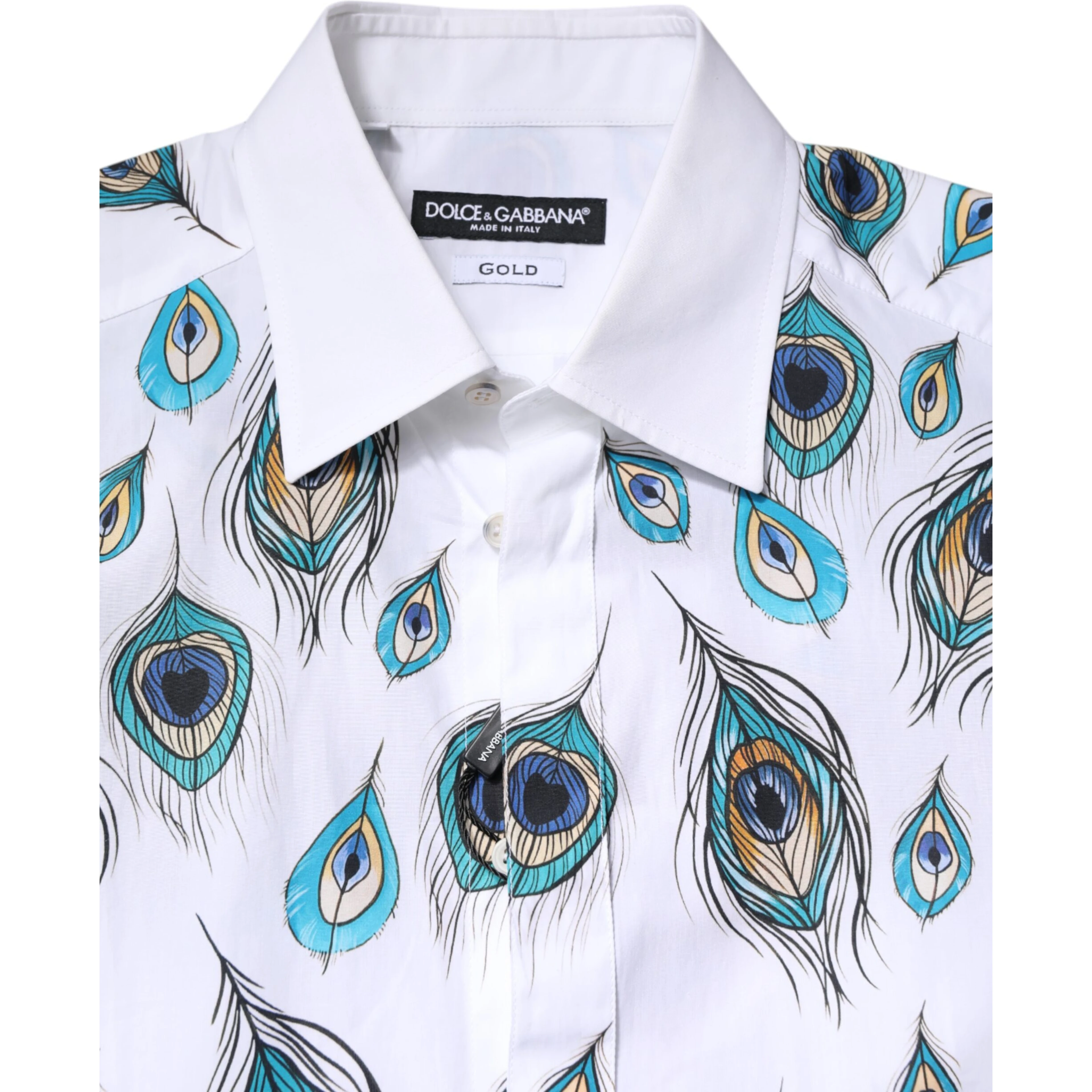 White Cotton Feather Print GOLD Dress Shirt