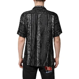 Black Silk Floral Print Short Sleeves Shirt