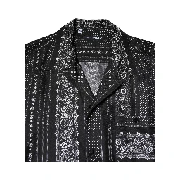 Black Silk Floral Print Short Sleeves Shirt
