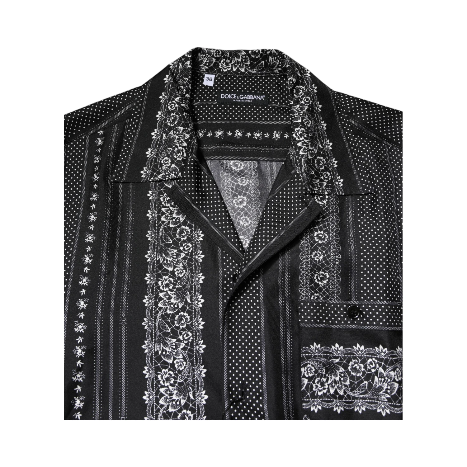 Black Silk Floral Print Short Sleeves Shirt