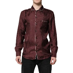 Burgundy Silk Dotted Long Sleeves Shirt