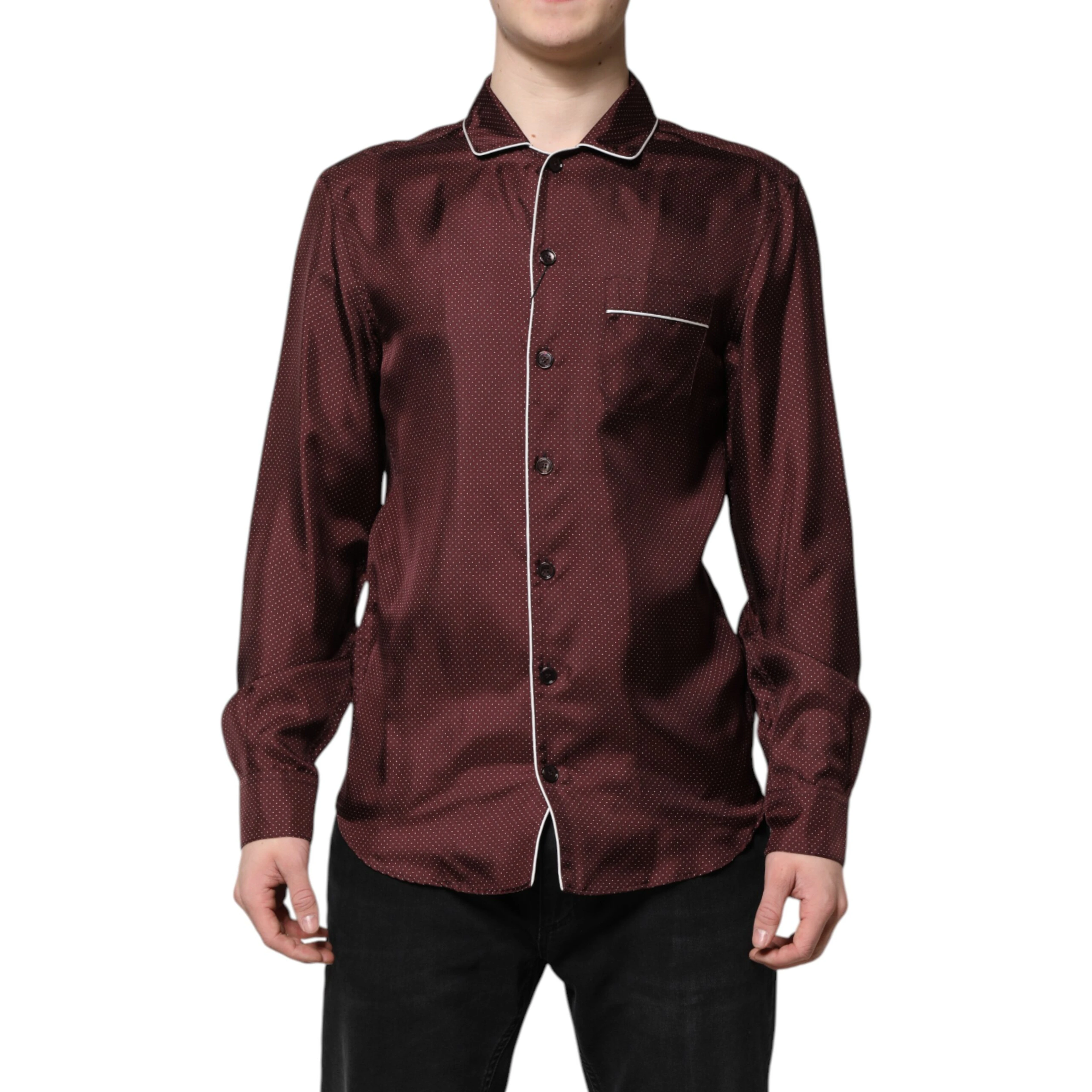 Burgundy Silk Dotted Long Sleeves Shirt