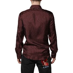Burgundy Silk Dotted Long Sleeves Shirt