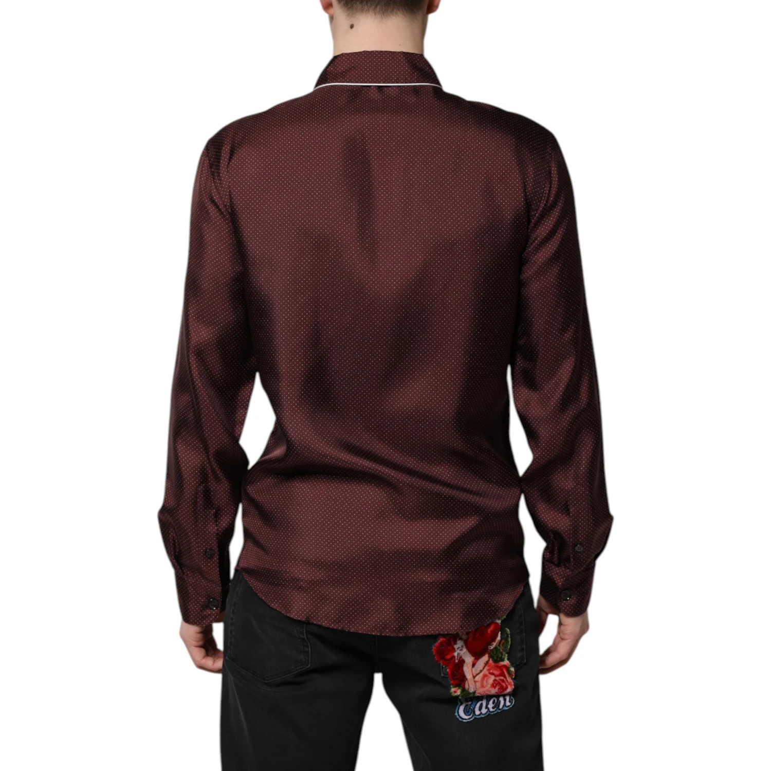 Burgundy Silk Dotted Long Sleeves Shirt