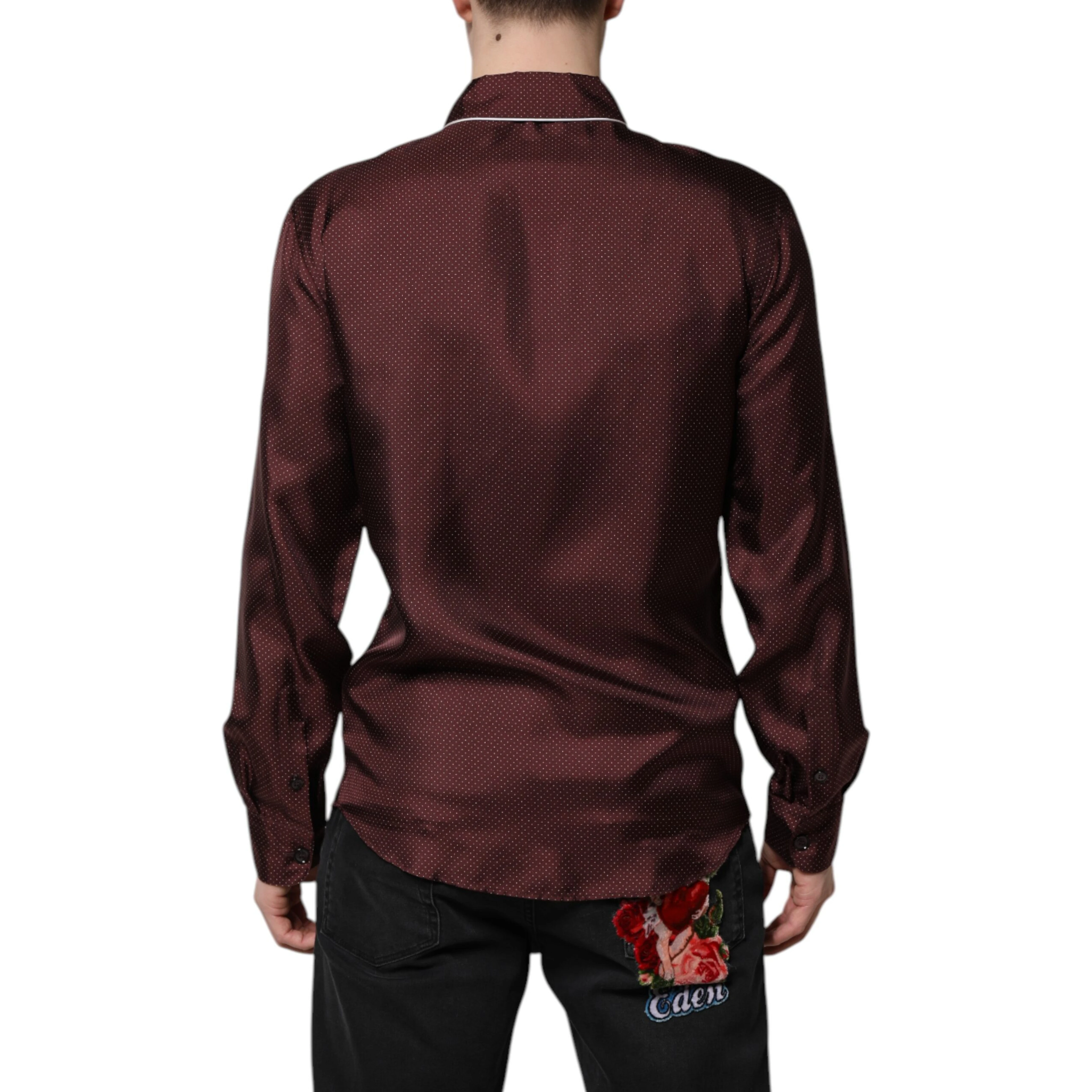 Burgundy Silk Dotted Long Sleeves Shirt
