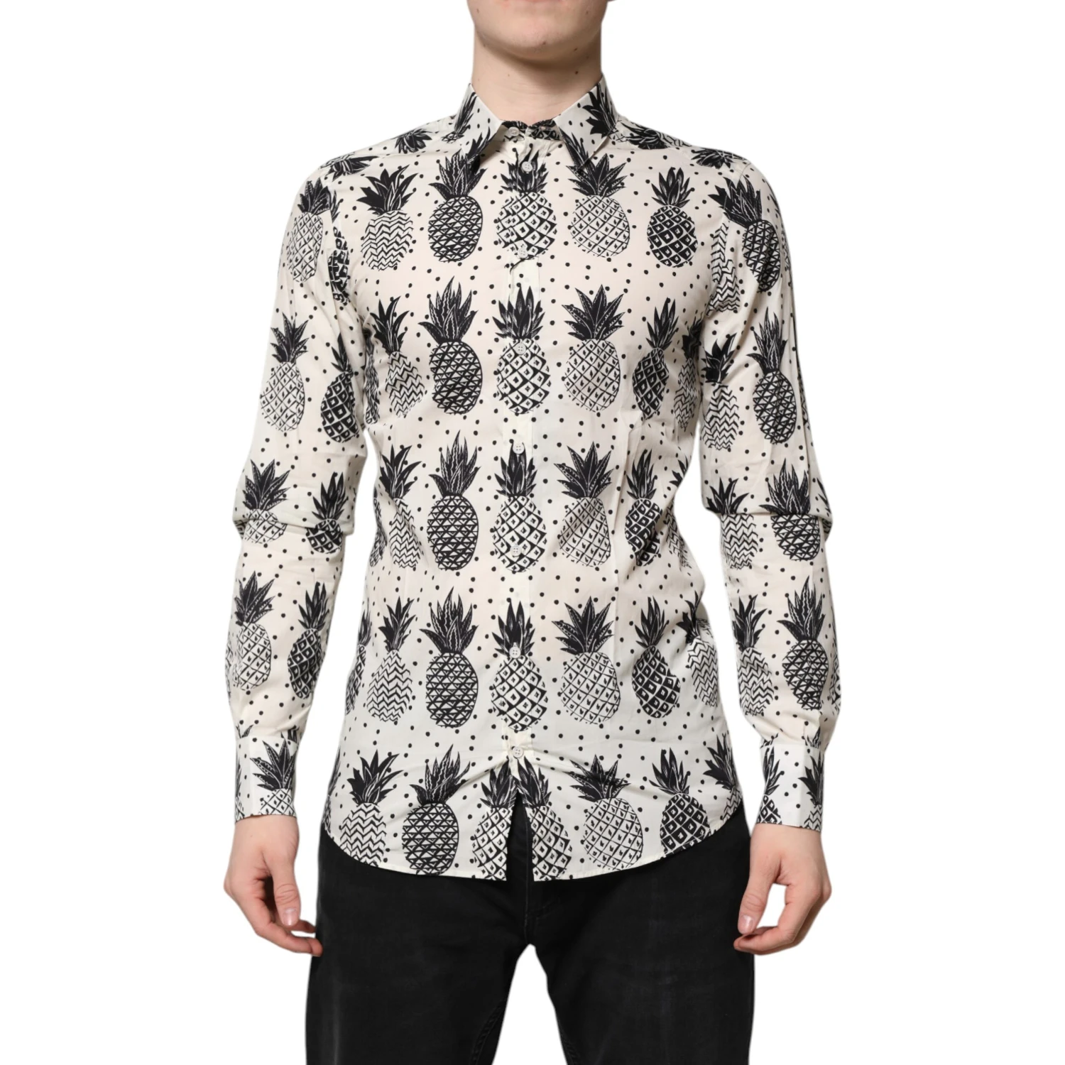 White Pineapple Print Long Sleeve GOLD Shirt