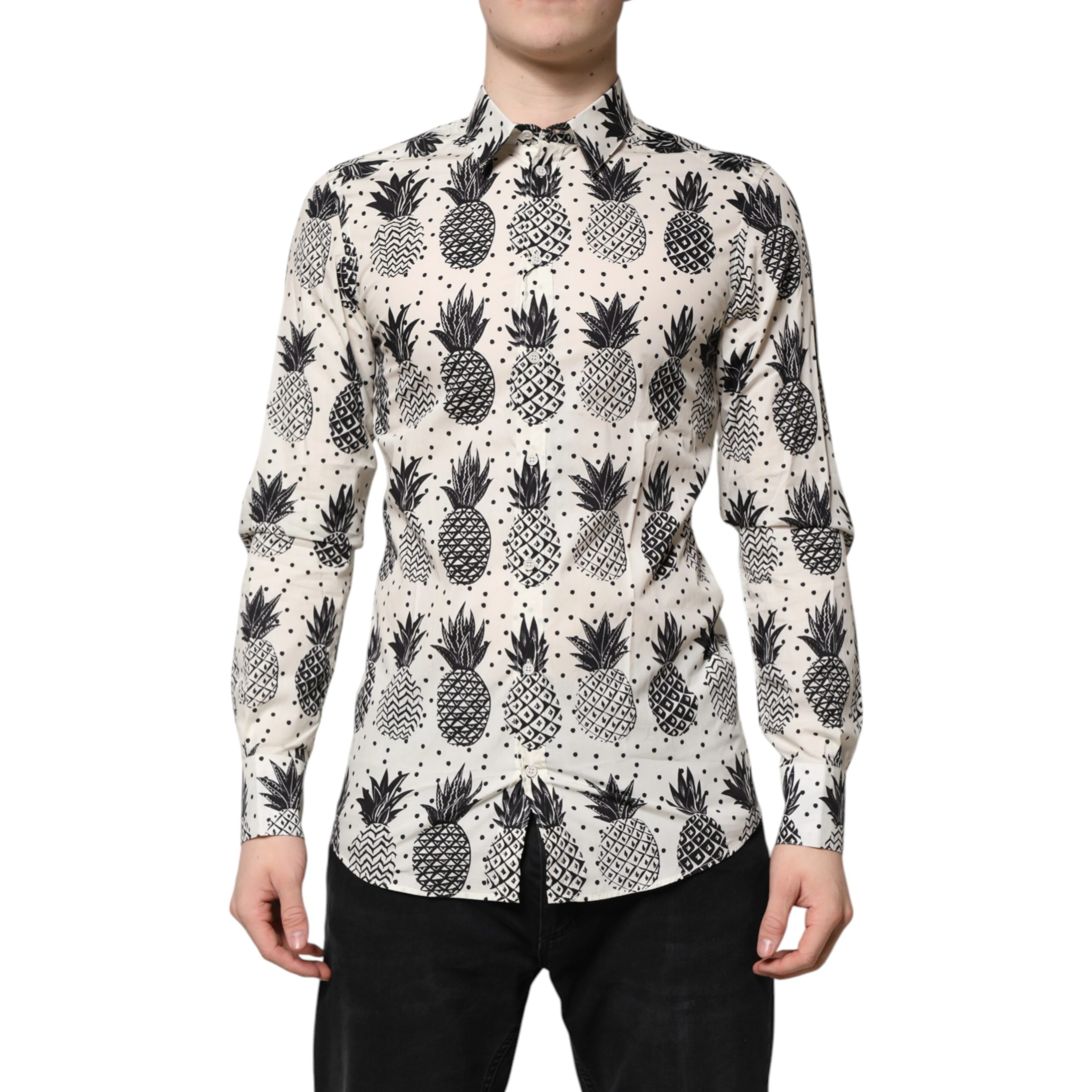 White Pineapple Print Long Sleeve GOLD Shirt