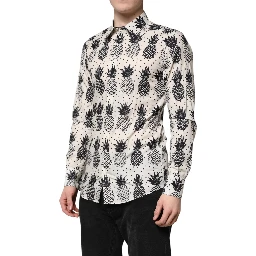 White Pineapple Print Long Sleeve GOLD Shirt