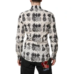 White Pineapple Print Long Sleeve GOLD Shirt