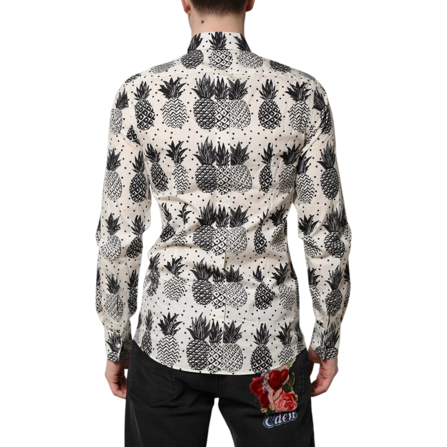 White Pineapple Print Long Sleeve GOLD Shirt