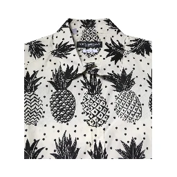 White Pineapple Print Long Sleeve GOLD Shirt