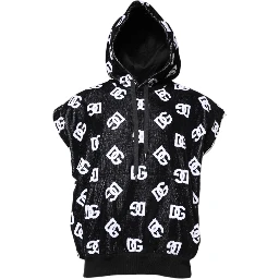 Black DG Cotton Hooded Sleeveless Sweater