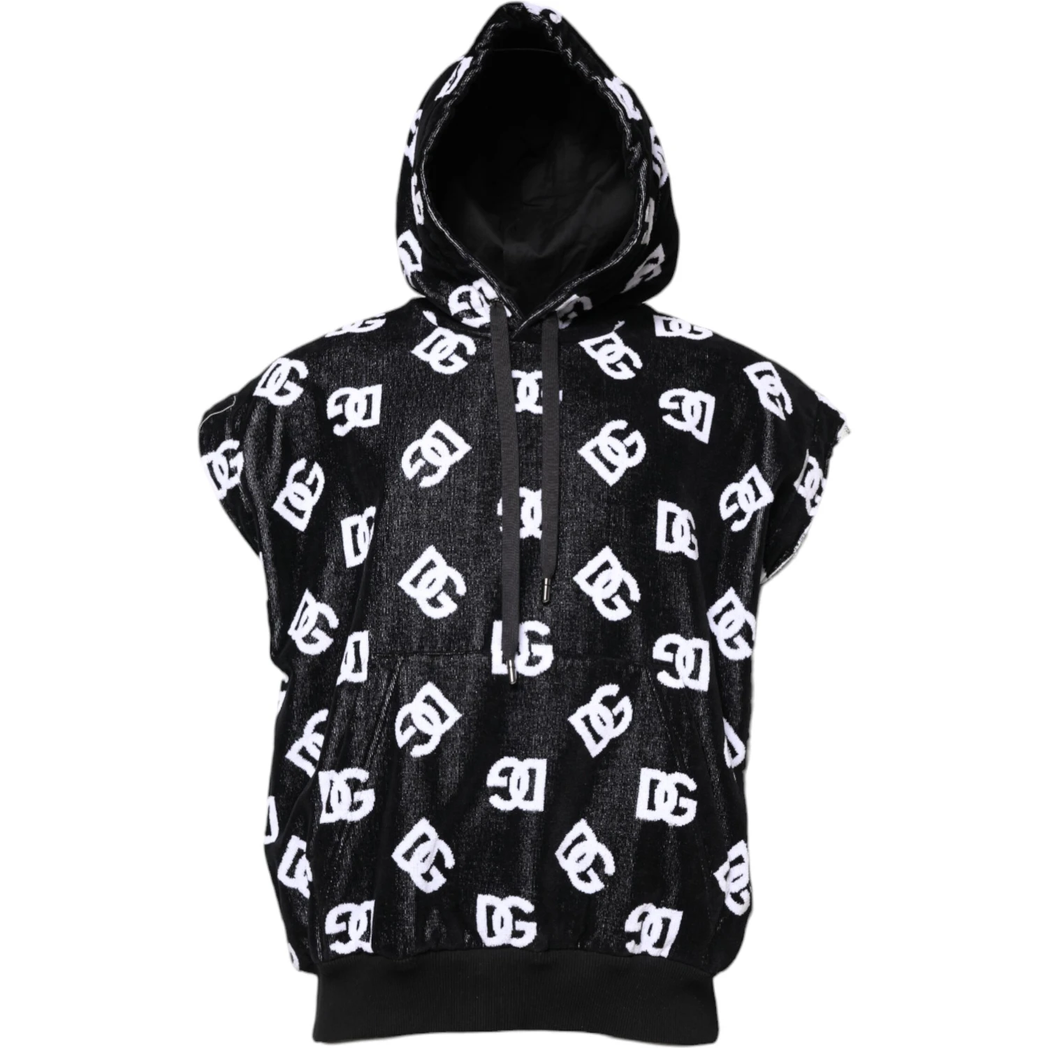 Black DG Cotton Hooded Sleeveless Sweater