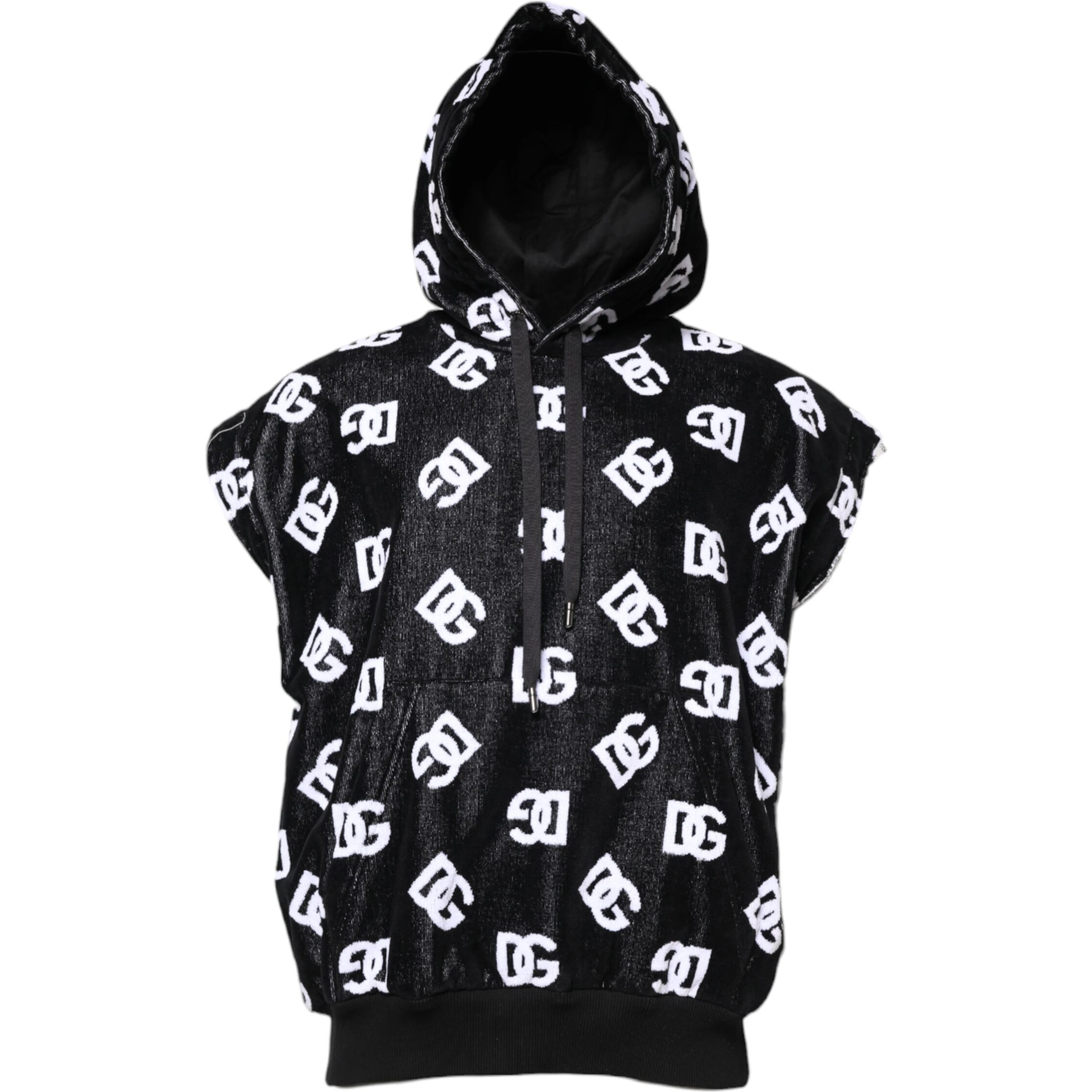 Black DG Cotton Hooded Sleeveless Sweater