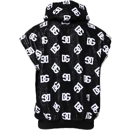 Black DG Cotton Hooded Sleeveless Sweater