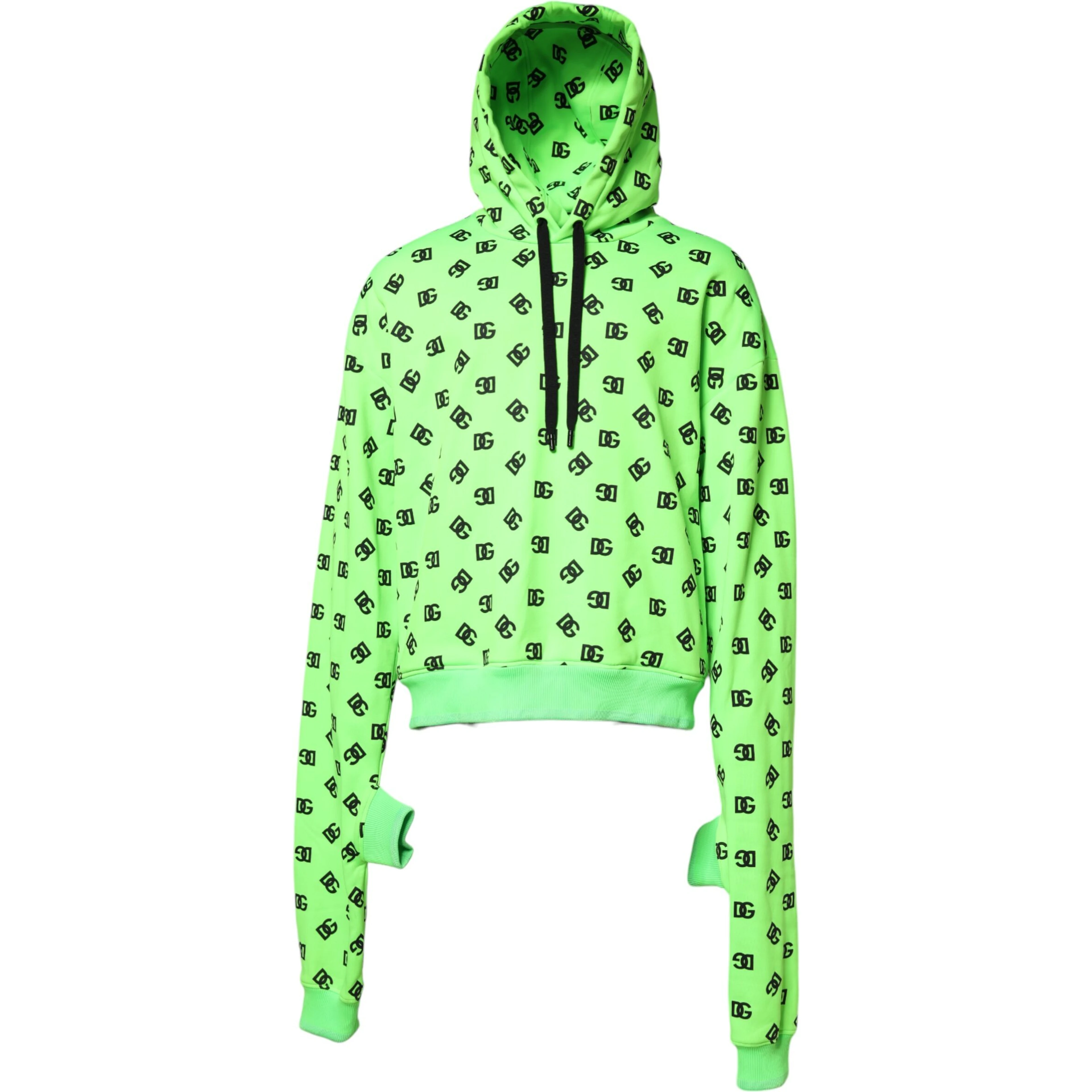 Green Polyester DGLogo Print Hooded Sweater
