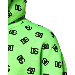 Green Polyester DGLogo Print Hooded Sweater