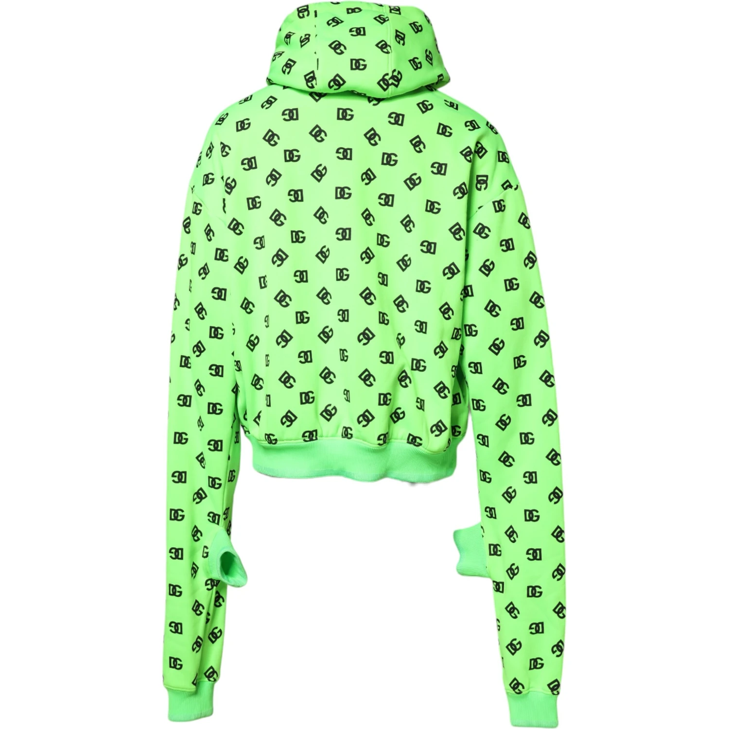 Green Polyester DGLogo Print Hooded Sweater