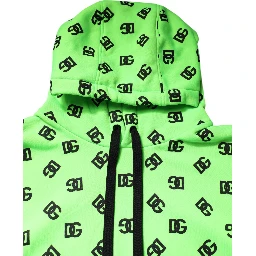 Green Polyester DGLogo Print Hooded Sweater