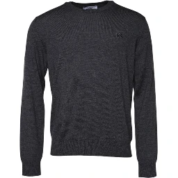 Gray Wool Logo Knitted Men Pullover Sweater