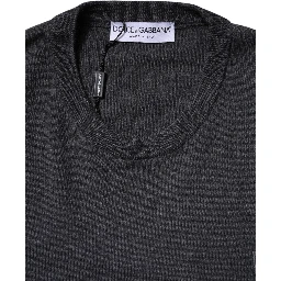 Gray Wool Logo Knitted Men Pullover Sweater