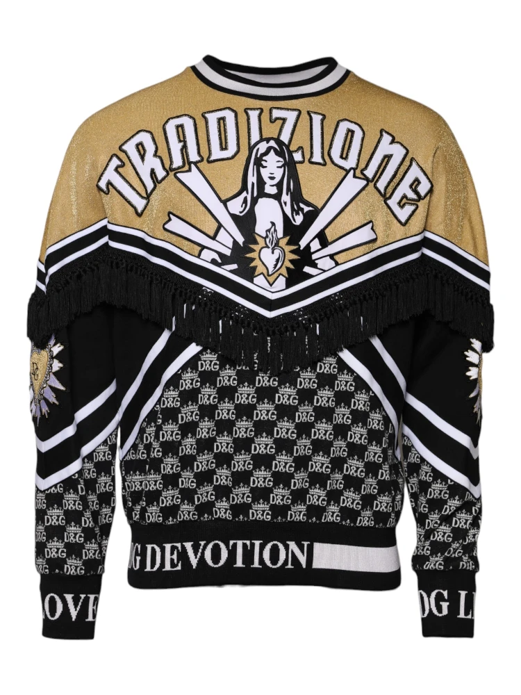 Multicolor Cotton Crew Neck Pullover Sweater